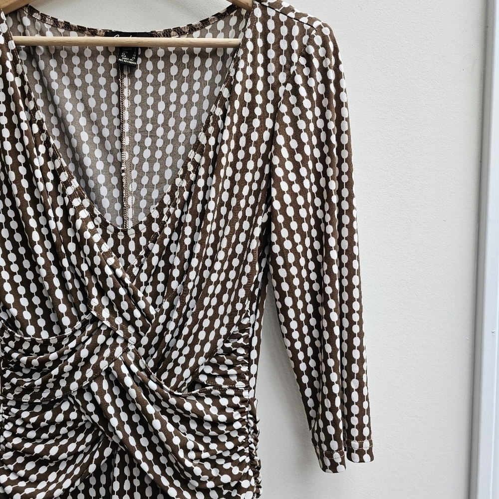 Cartise Dress Fit and Flare Fitted Brown and White Polkadot Dress, Size Medium - Picture 3 of 11